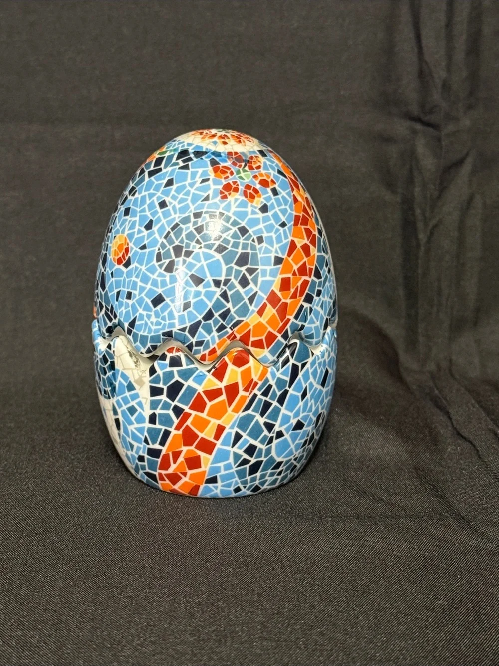 Blue and Orange Mosaic Ceramic Egg Décor Salt and Pepper Shaker